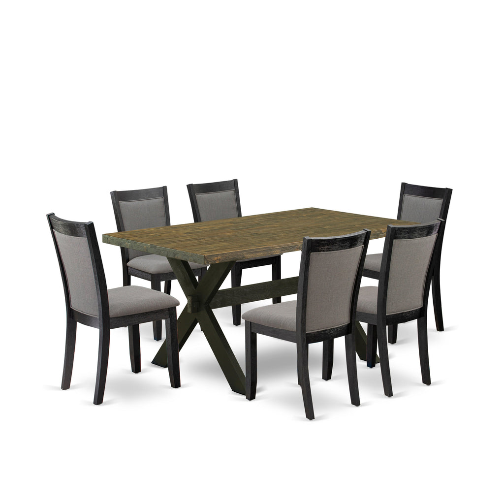 East West Furniture X676MZ650-7 7 Piece Dining Table Set Consist of a Rectangle Dining Room Table with X-Legs and 6 Dark Gotham Grey Linen Fabric Parsons Chairs, 36x60 Inch, Multi-Color