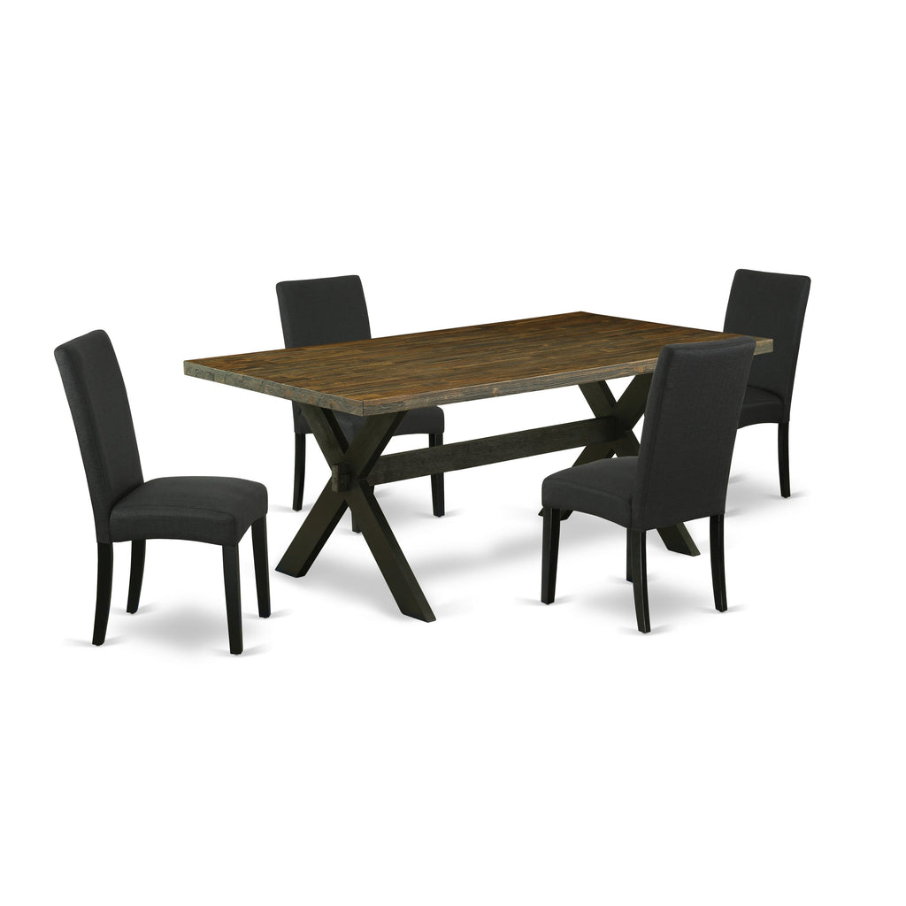 East West Furniture X677DR124-5 5 Piece Dining Room Table Set Includes a Rectangle Dining Table with X-Legs and 4 Black Color Linen Fabric Upholstered Chairs