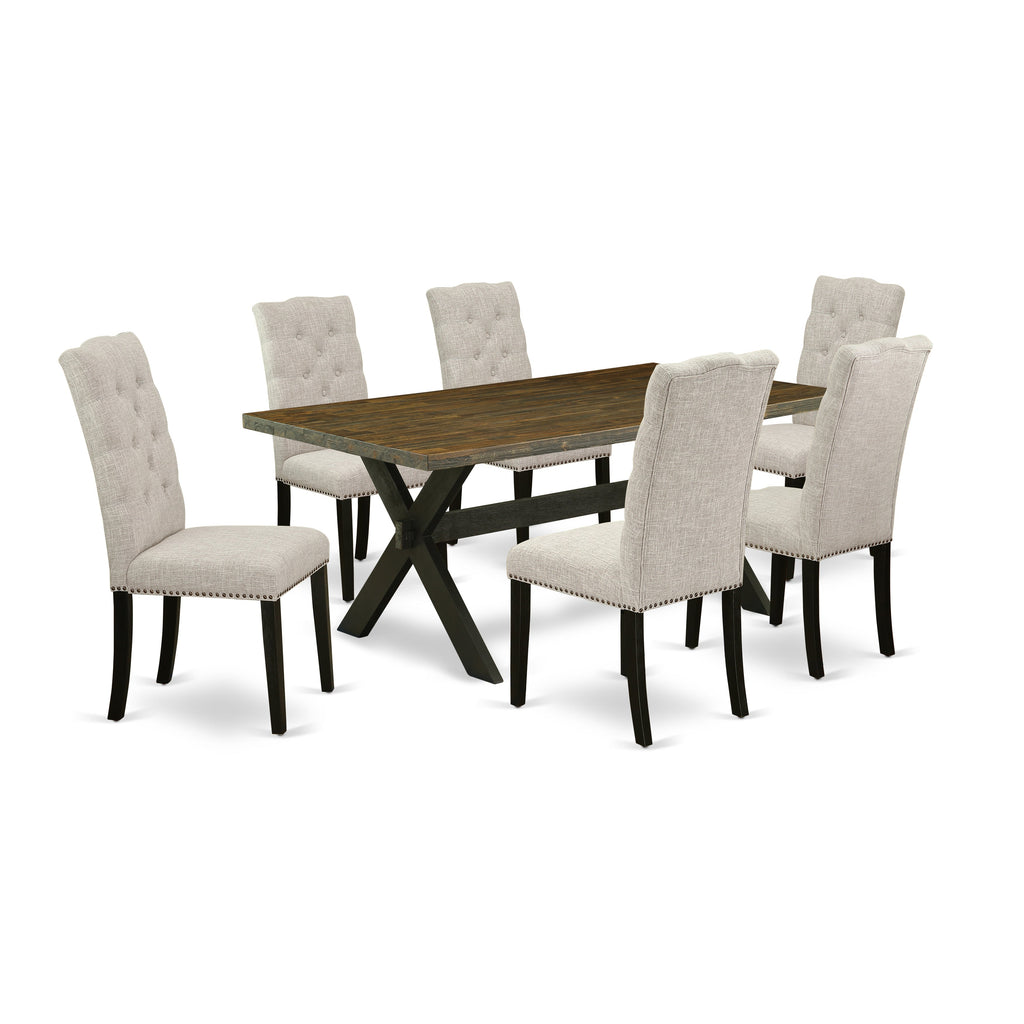 East West Furniture X677EL635-7 7 Piece Dining Table Set Consist of a Rectangle Kitchen Table with X-Legs and 6 Doeskin Linen Fabric Parson Dining Room Chairs