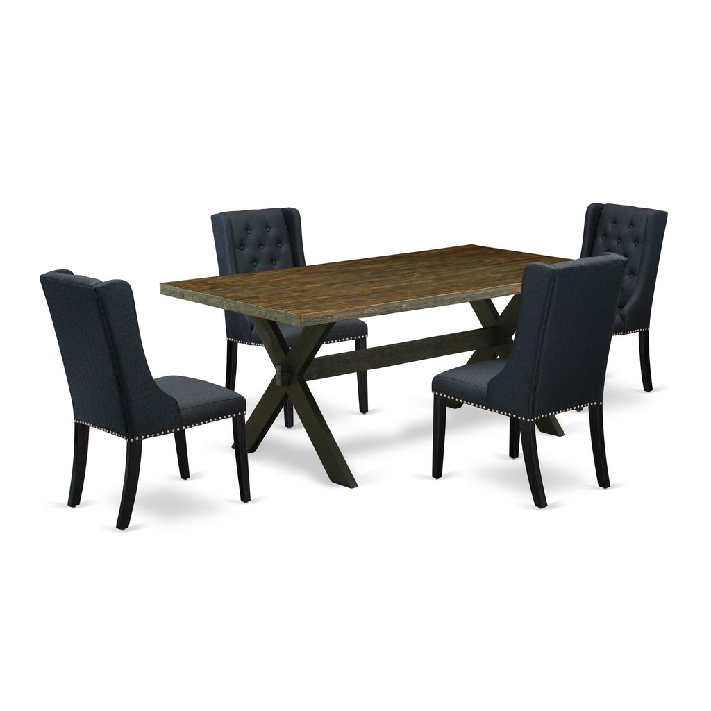East West Furniture X677FO624-5 5 Piece Dining Set Includes a Rectangle Dining Room Table with X-Legs and 4 Black Linen Fabric Upholstered Parson Chairs, 40x72 Inch, Multi-Color