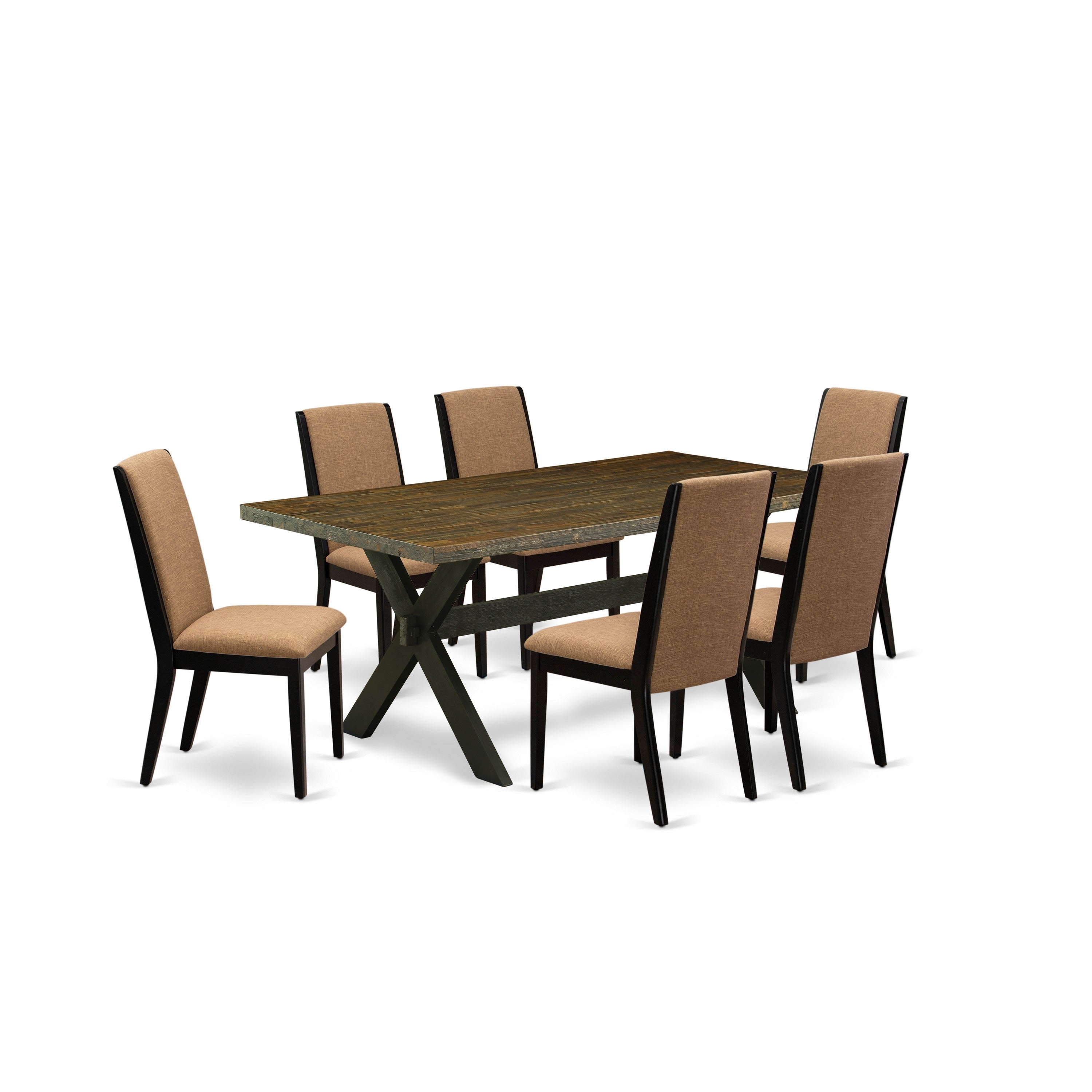 East West Furniture X677LA147-7 7-Piece Dining Room Set with Dining Table - 6 Linen Fabric Kitchen Chairs (Wire Brushed Black Finish)