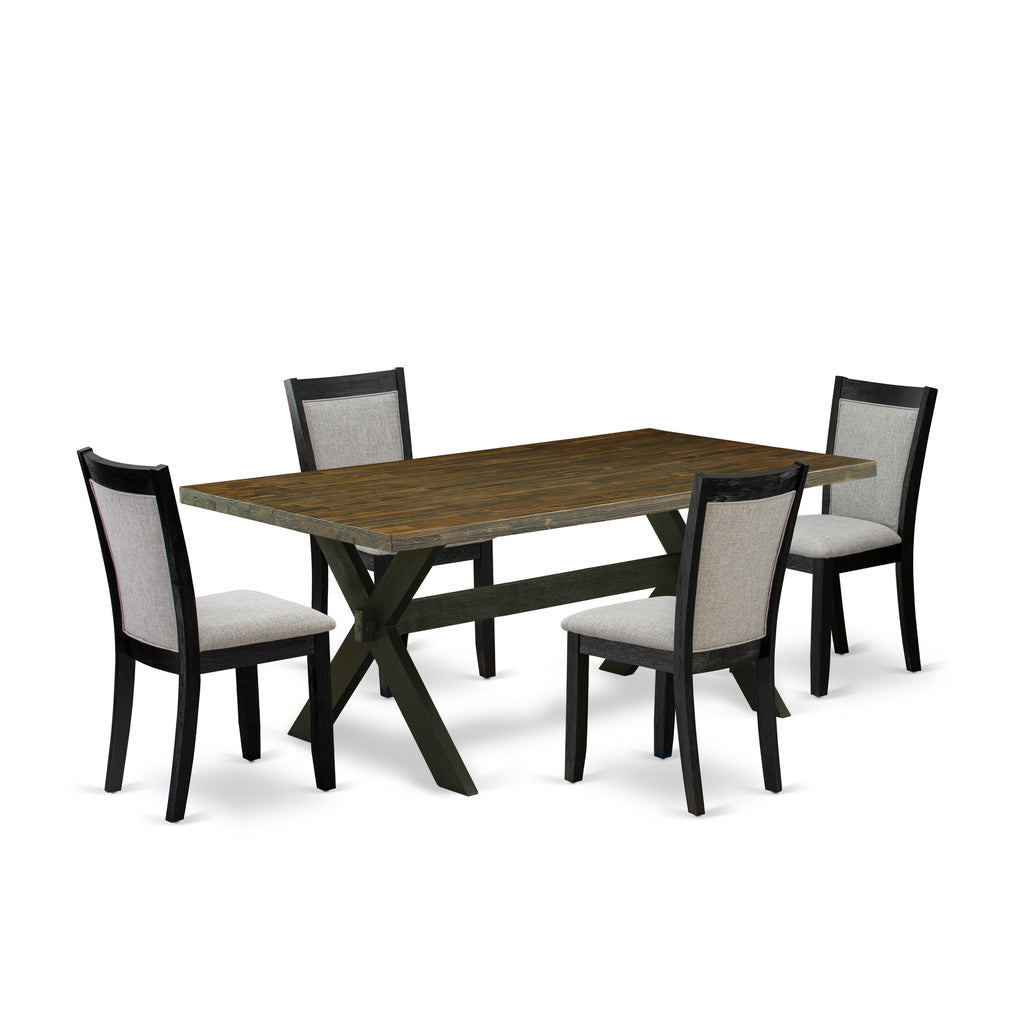 East West Furniture X677MZ606-5 5 Piece Kitchen Table Set for 4 Includes a Rectangle Dining Room Table with X-Legs and 4 Shitake Linen Fabric Upholstered Chairs