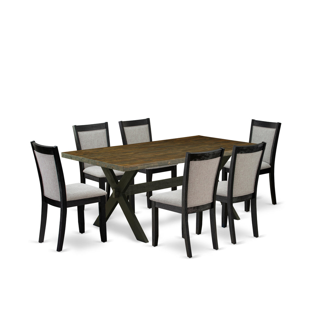 East West Furniture X677MZ606-7 7 Piece Dining Table Set Consist of a Rectangle Dining Room Table with X-Legs and 6 Shitake Linen Fabric Upholstered Parson Chairs