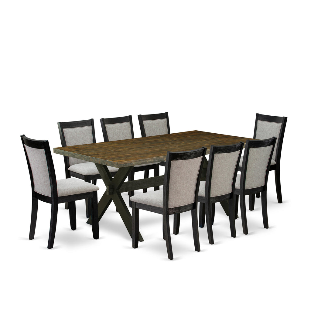 East West Furniture X677MZ606-9 9 Piece Dining Room Furniture Set Includes a Rectangle Dining Table with X-Legs and 8 Shitake Linen Fabric Upholstered Chairs, 40x72 Inch, Multi-Color