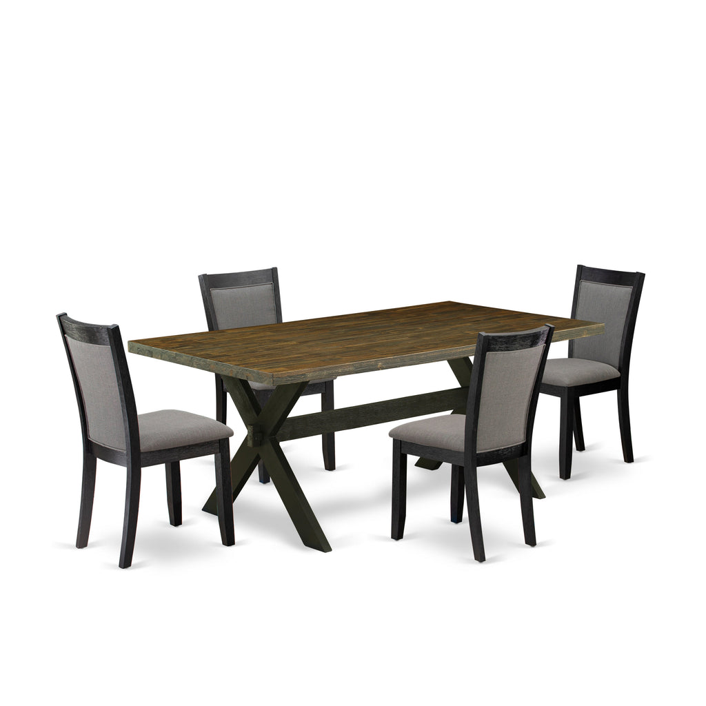 East West Furniture X677MZ650-5 5 Piece Dining Room Set Includes a Rectangle Dining Table with X-Legs and 4 Dark Gotham Grey Linen Fabric Upholstered Chairs, 40x72 Inch, Multi-Color