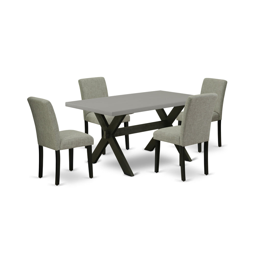 East West Furniture X696AB106-5 5 Piece Modern Dining Table Set Includes a Rectangle Wooden Table with X-Legs and 4 Shitake Linen Fabric Upholstered Parson Chairs