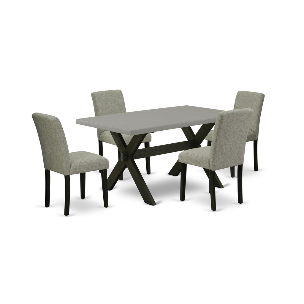 East West Furniture X696AB106-5 5 Piece Modern Dining Table Set Includes a Rectangle Wooden Table with X-Legs and 4 Shitake Linen Fabric Upholstered Parson Chairs, 36x60 Inch, Multi-Color
