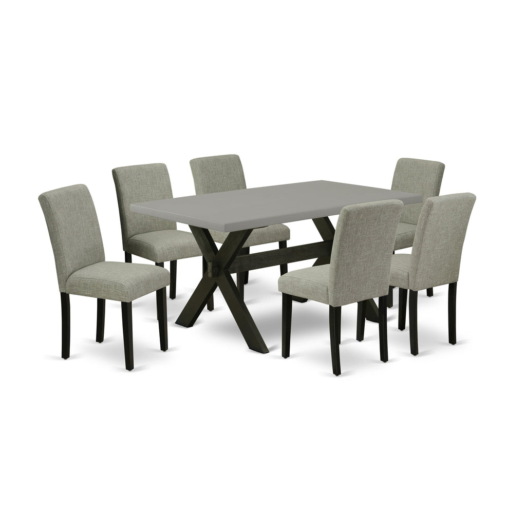 East West Furniture X696AB106-7 7 Piece Modern Dining Table Set Consist of a Rectangle Wooden Table with X-Legs and 6 Shitake Linen Fabric Upholstered Chairs