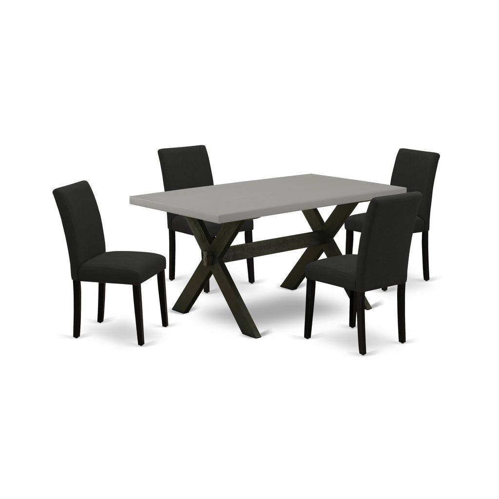 East West Furniture X696AB624-5 5 Piece Dining Set Includes a Rectangle Dining Room Table with X-Legs and 4 Black Color Linen Fabric Upholstered Parson Chairs, 36x60 Inch, Multi-Color