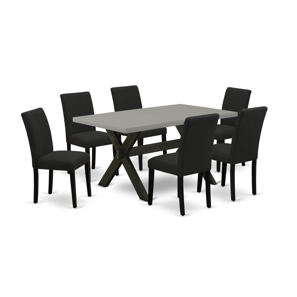 East West Furniture X696AB624-7 7 Piece Dining Set Consist of a Rectangle Dining Room Table with X-Legs and 6 Black Color Linen Fabric Upholstered Chairs