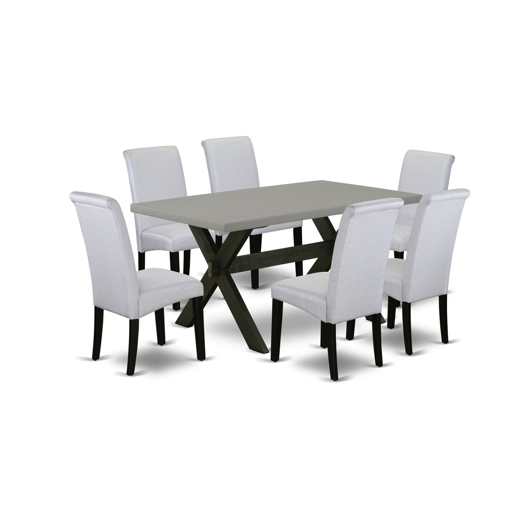 East West Furniture X696BA105-7 7 Piece Dining Table Set Consist of a Rectangle Dining Room Table with X-Legs and 6 Grey Linen Fabric Upholstered Chairs, 36x60 Inch, Multi-Color