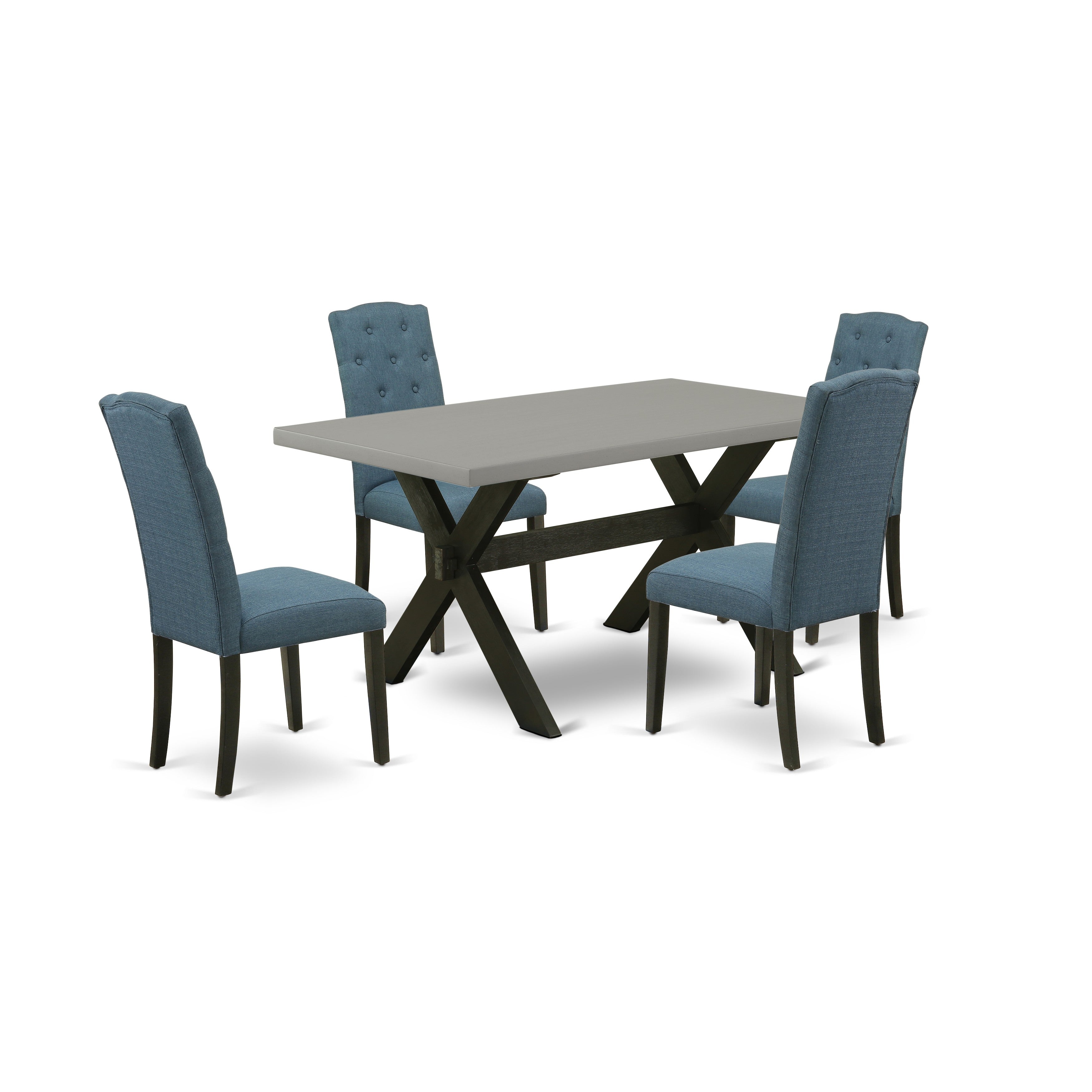 EAST WEST FURNITURE - X696CE121-5 - 5-Pc Kitchen Dining Room Set - 4 Dining Padded Chairs and 1 Modern Kitchen Table (Wire Brushed Black Finish)