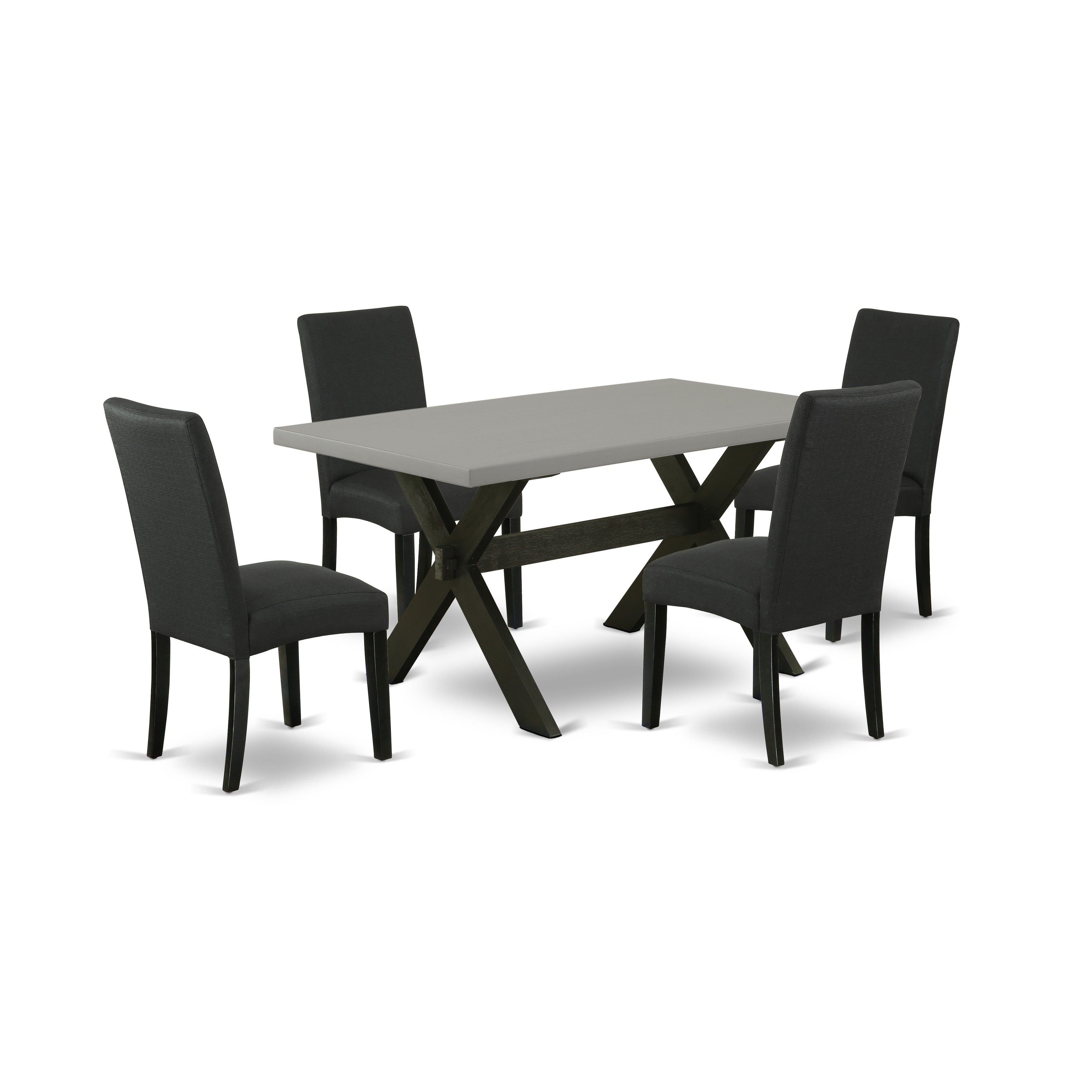 East West Furniture X696DR124-5 5-Piece Dining Room Set- 4 Upholstered Dining Chairs with Black Linen Fabric Seat and Stylish Chair Back - Dining Table - Cement Finish