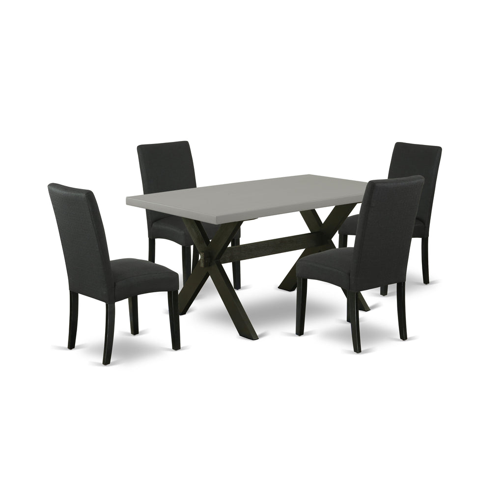 East West Furniture X696DR124-5 5 Piece Dining Table Set for 4 Includes a Rectangle Kitchen Table with X-Legs and 4 Black Color Linen Fabric Upholstered Chairs, 36x60 Inch, Multi-Color