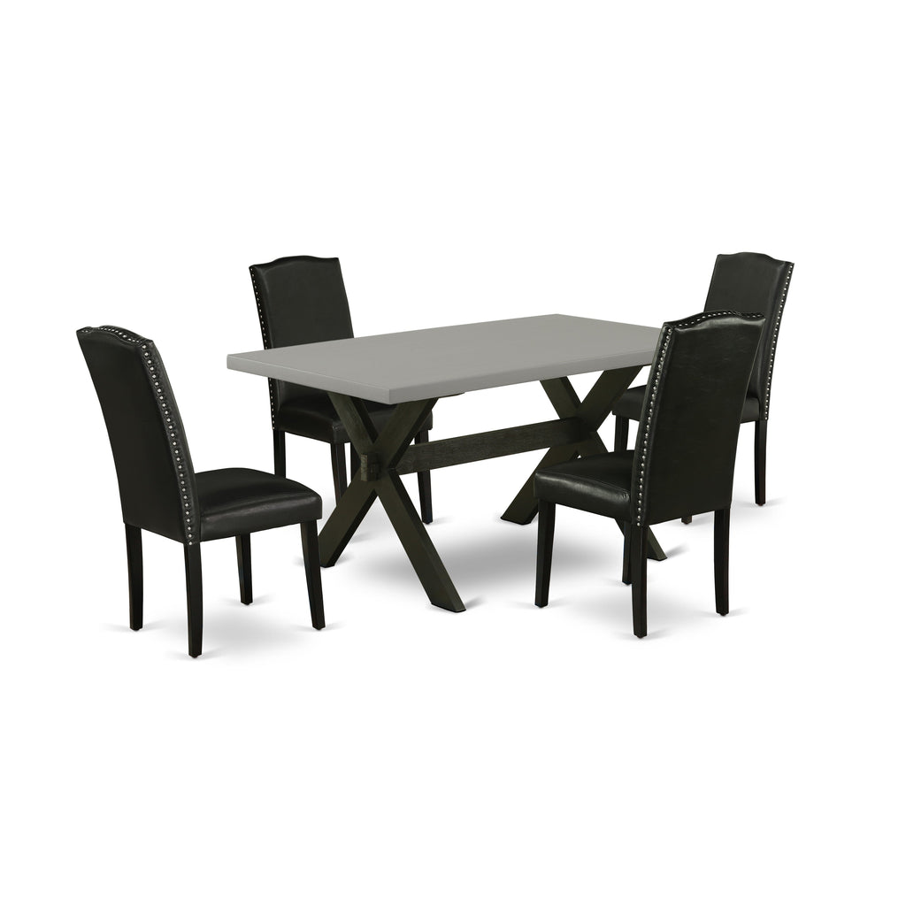 East West Furniture X696EN169-5 5 Piece Dining Table Set Includes a Rectangle Dining Room Table with X-Legs and 4 Black Faux Leather Parsons Chairs