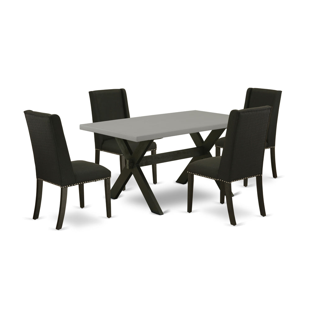East West Furniture X696FL624-5 5 Piece Dining Room Table Set Includes a Rectangle Kitchen Table with X-Legs and 4 Black Linen Fabric Parson Dining Chairs, 36x60 Inch, Multi-Color