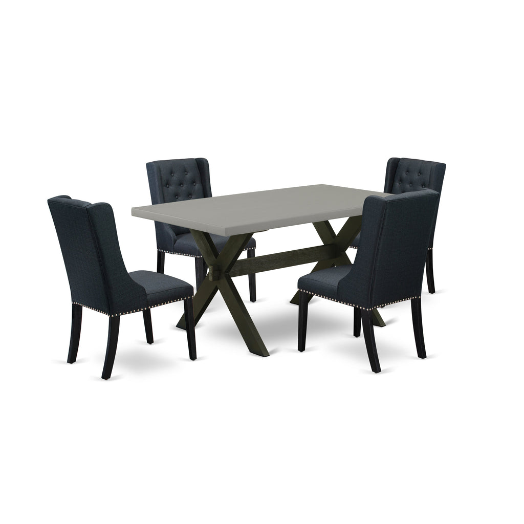 East West Furniture X696FO624-5 5 Piece Dining Room Table Set Includes a Rectangle Kitchen Table with X-Legs and 4 Black Linen Fabric Parsons Dining Chairs, 36x60 Inch, Multi-Color