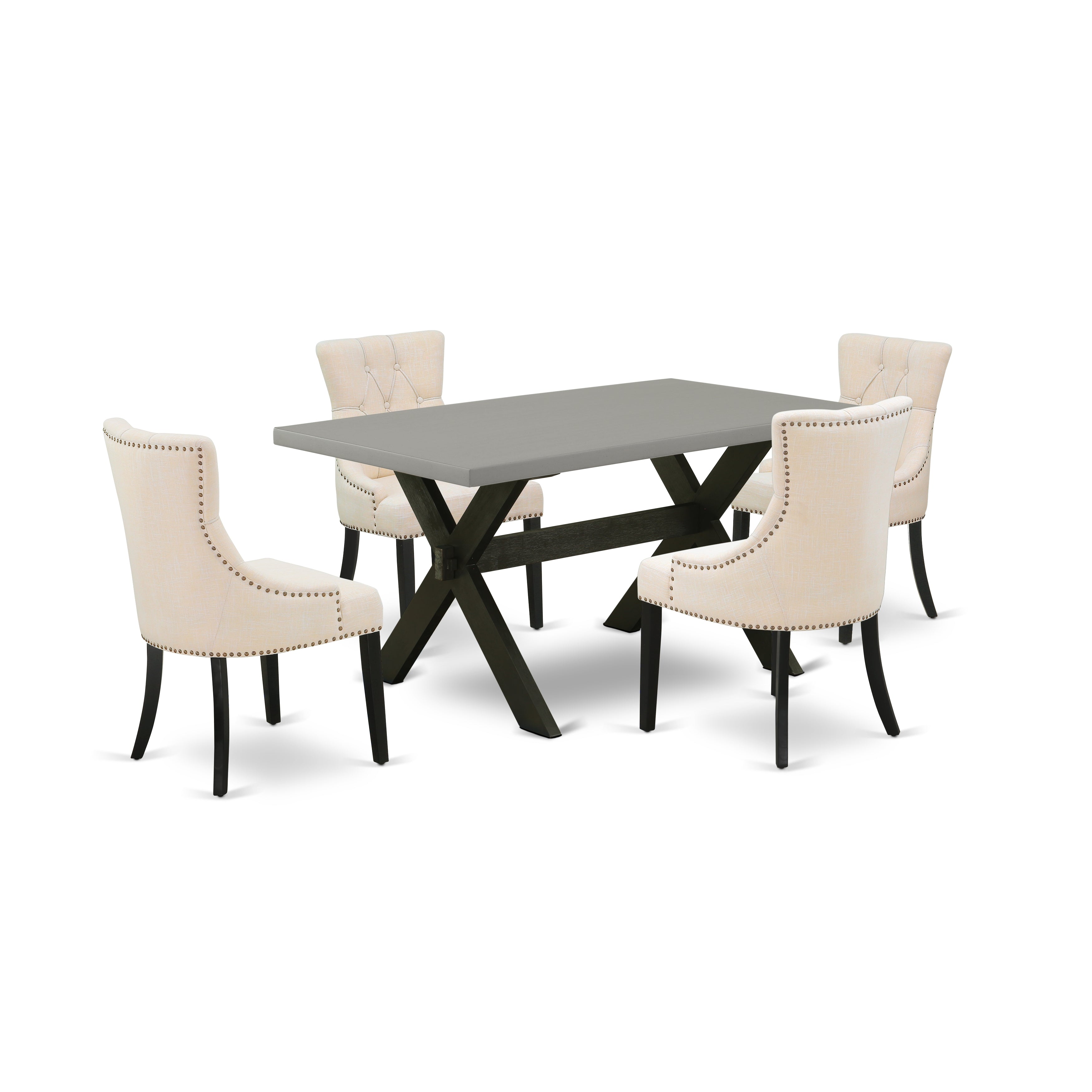 EAST WEST FURNITURE - X696FR102-5 - 5-Pc Dinette Set - 4 Parson Dining Chairs and 1 Dining Room Table (Wire Brushed Black Finish)