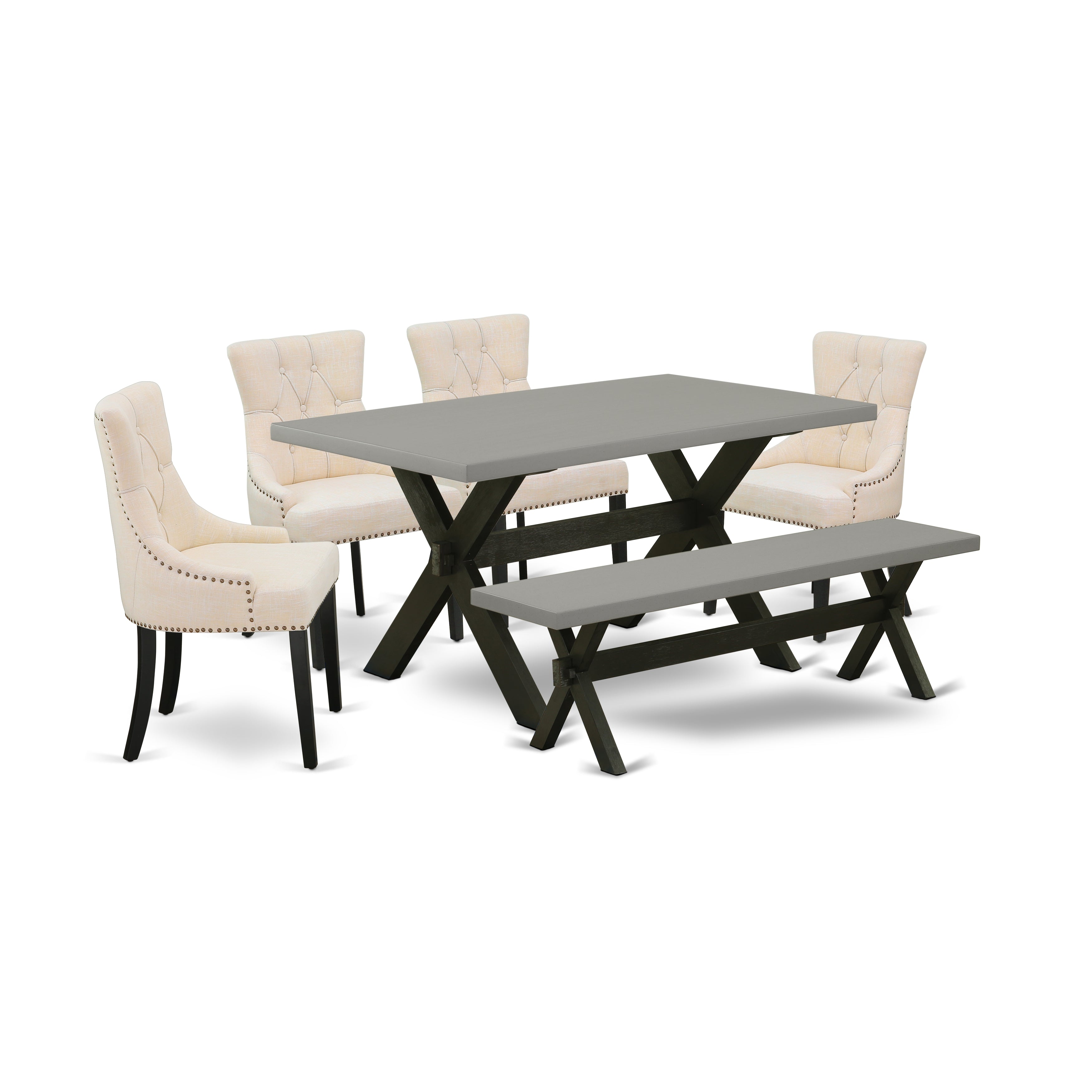 EAST WEST FURNITURE - X696FR102-6 - 6-Pc Dining Table Set - 4 Dining Chairs, a Dining Table and 1 Dining Table (Wire Brushed Black Finish)