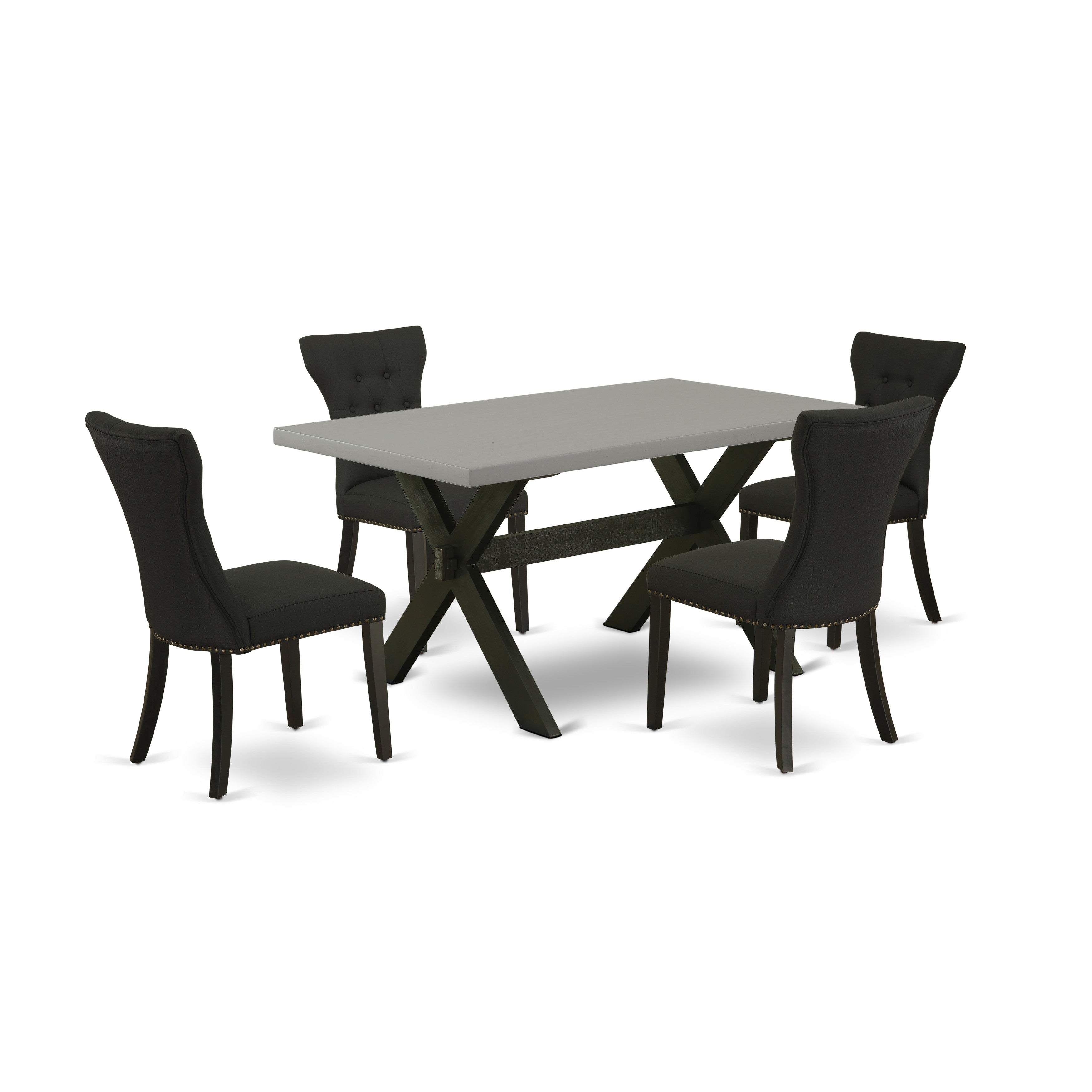 EAST WEST FURNITURE - X696GA124-5 - 5-Pc Dining Room Set - 4 Mid Century Dining Chairs and 1 Dining Room Table (Wire Brushed Black Finish)