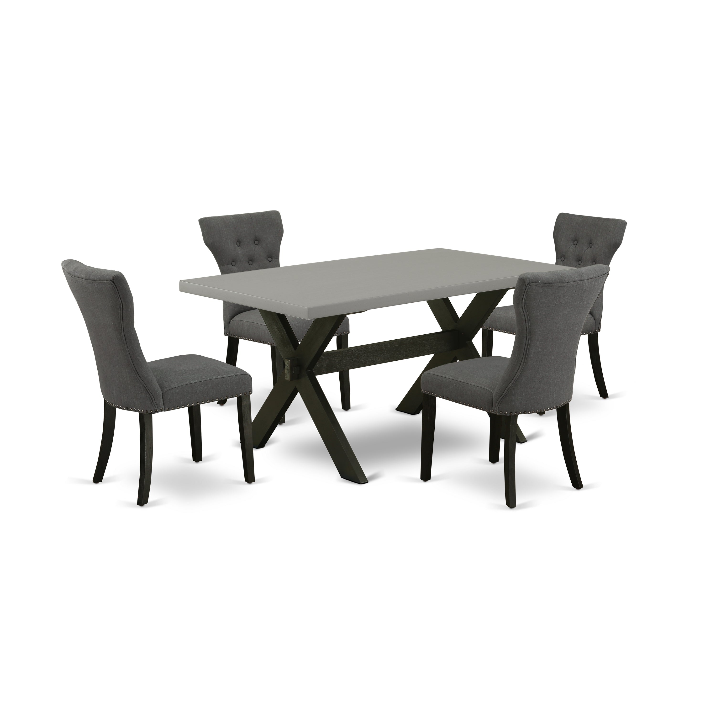 East West Furniture X696GA650-5 5-Piece Dining SetIncluded 4 Dining chairs Upholstered Seat and High Button Tufted Chair Back and Rectangular Table with Cement Color Dining Table top (Black Finish)
