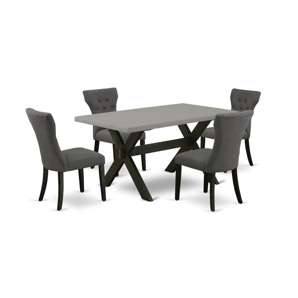 East West Furniture X696GA650-5 5 Piece Dining Table Set Includes a Rectangle Dining Room Table with X-Legs and 4 Dark Gotham Linen Fabric Parsons Chairs