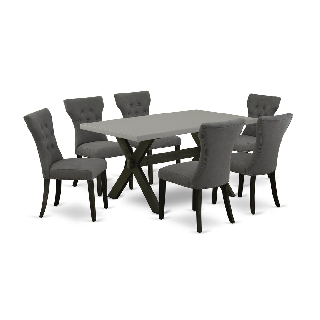 East West Furniture X696GA650-7 7 Piece Dining Set Consist of a Rectangle Dining Room Table with X-Legs and 6 Dark Gotham Linen Fabric Upholstered Parson Chairs, 36x60 Inch, Multi-Color