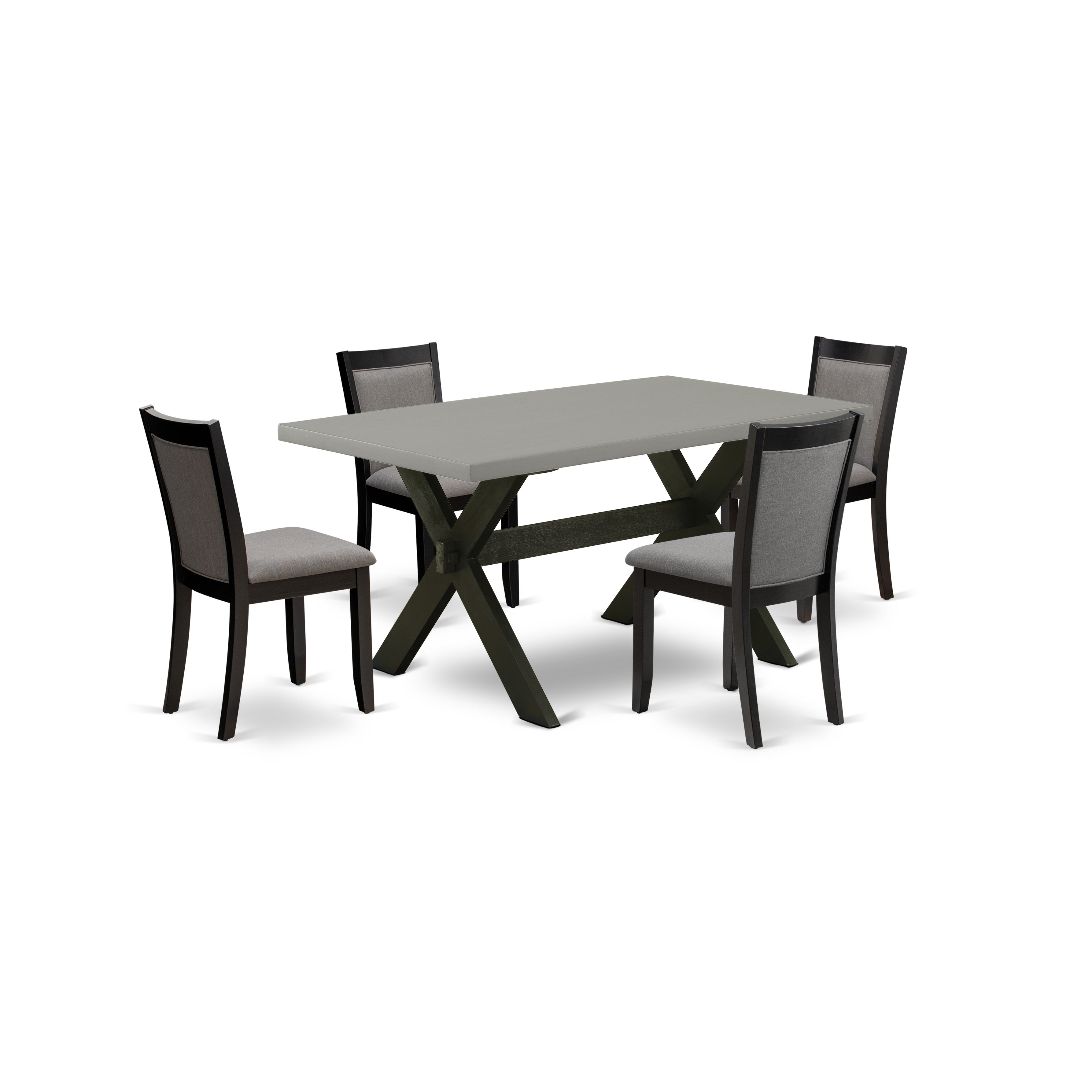 EAST WEST FURNITURE - X696MZ150-5 - 5-Pc Dining Table Set - 4 Parson dining room chairs and 1 Dining Table (Wire Brushed Black Finish)