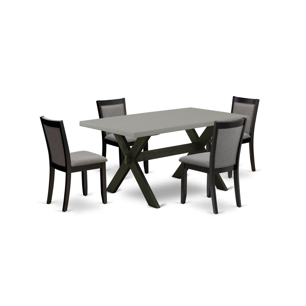 X696MZ150-5 5Pc Dinette Set - 36x60 Rectangular Table and 4 Parson Chairs - Wirebrushed Linen White & Cement Color