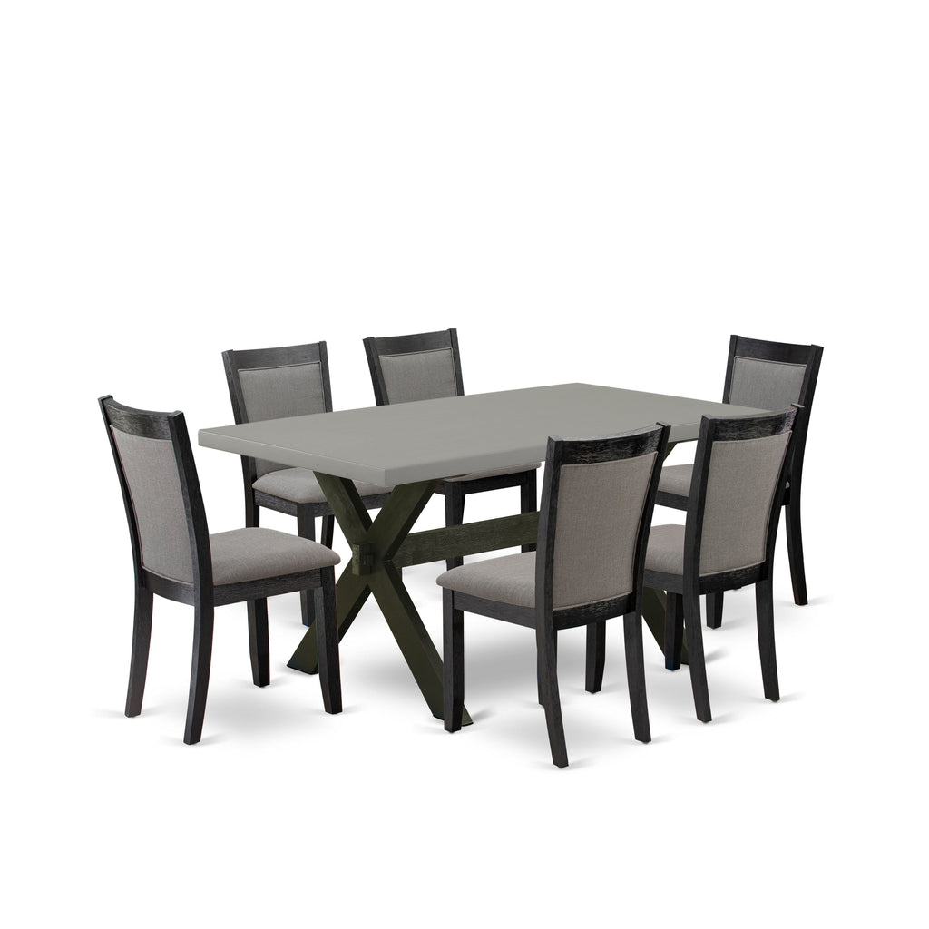 East West Furniture X696MZ650-7 7 Piece Dining Table Set Consist of a Rectangle Kitchen Table with X-Legs and 6 Dark Gotham Grey Linen Fabric Upholstered Chairs, 36x60 Inch, Multi-Color