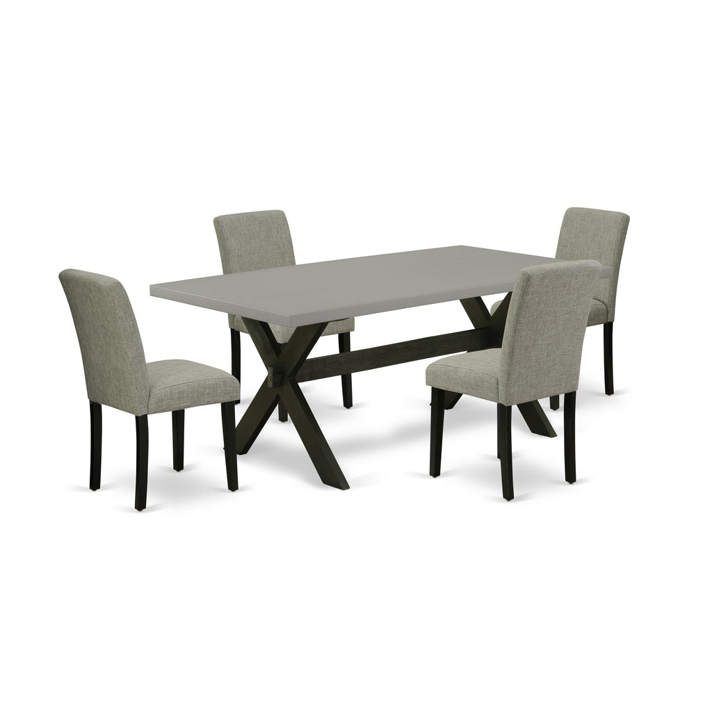 Juego de mesa y sillas de cocina de 5 piezas East West Furniture X697AB106-5. Incluye una mesa de comedor rectangular con patas en forma de X y 4 sillas de comedor Parson de tela de lino Shitake.