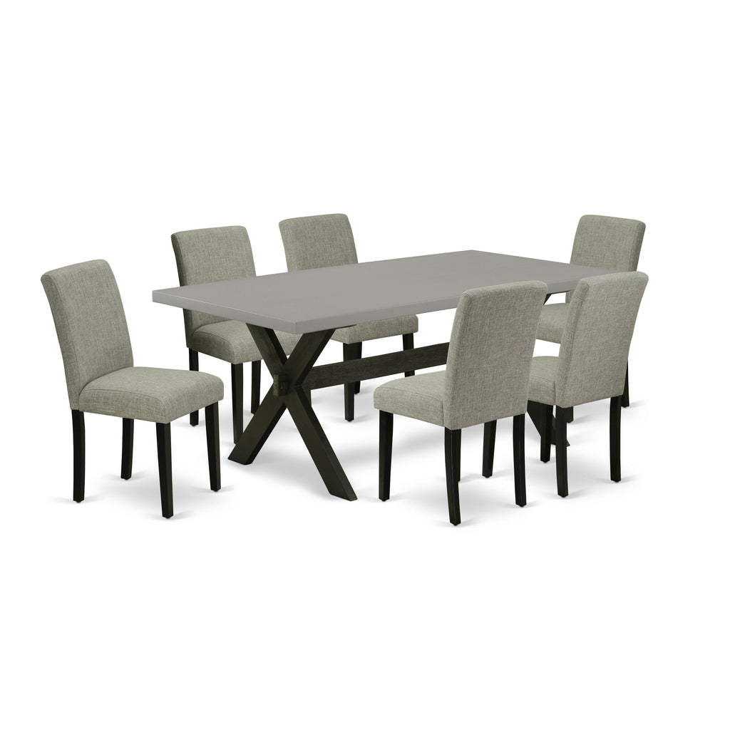 East West Furniture X697AB106-7 7 Piece Kitchen Table Set Consist of a Rectangle Dining Table with X-Legs and 6 Shitake Linen Fabric Parson Dining Chairs, 40x72 Inch, Multi-Color