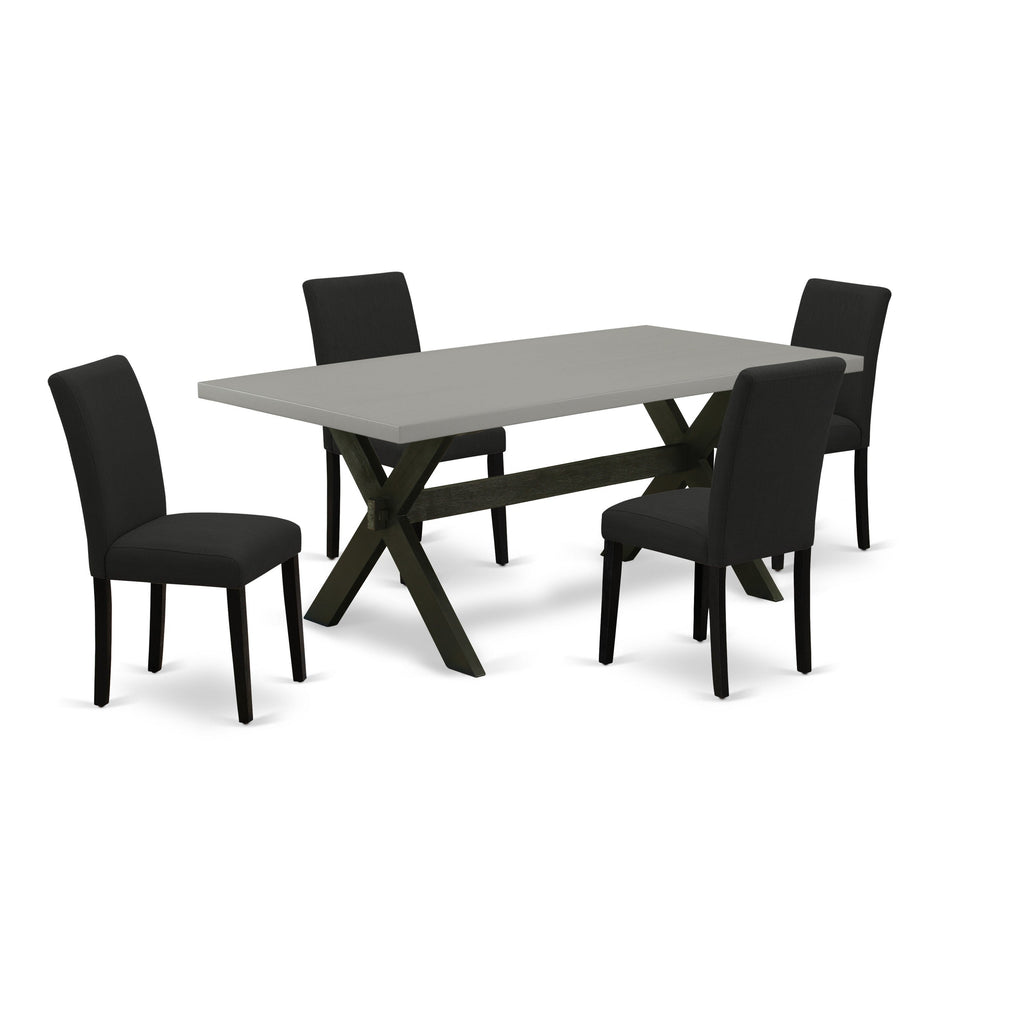 East West Furniture X697AB624-5 5 Piece Kitchen Table Set Includes a Rectangle Dining Room Table with X-Legs and 4 Black Color Linen Fabric Parson Dining Chairs, 36x60 Inch, Multi-Color