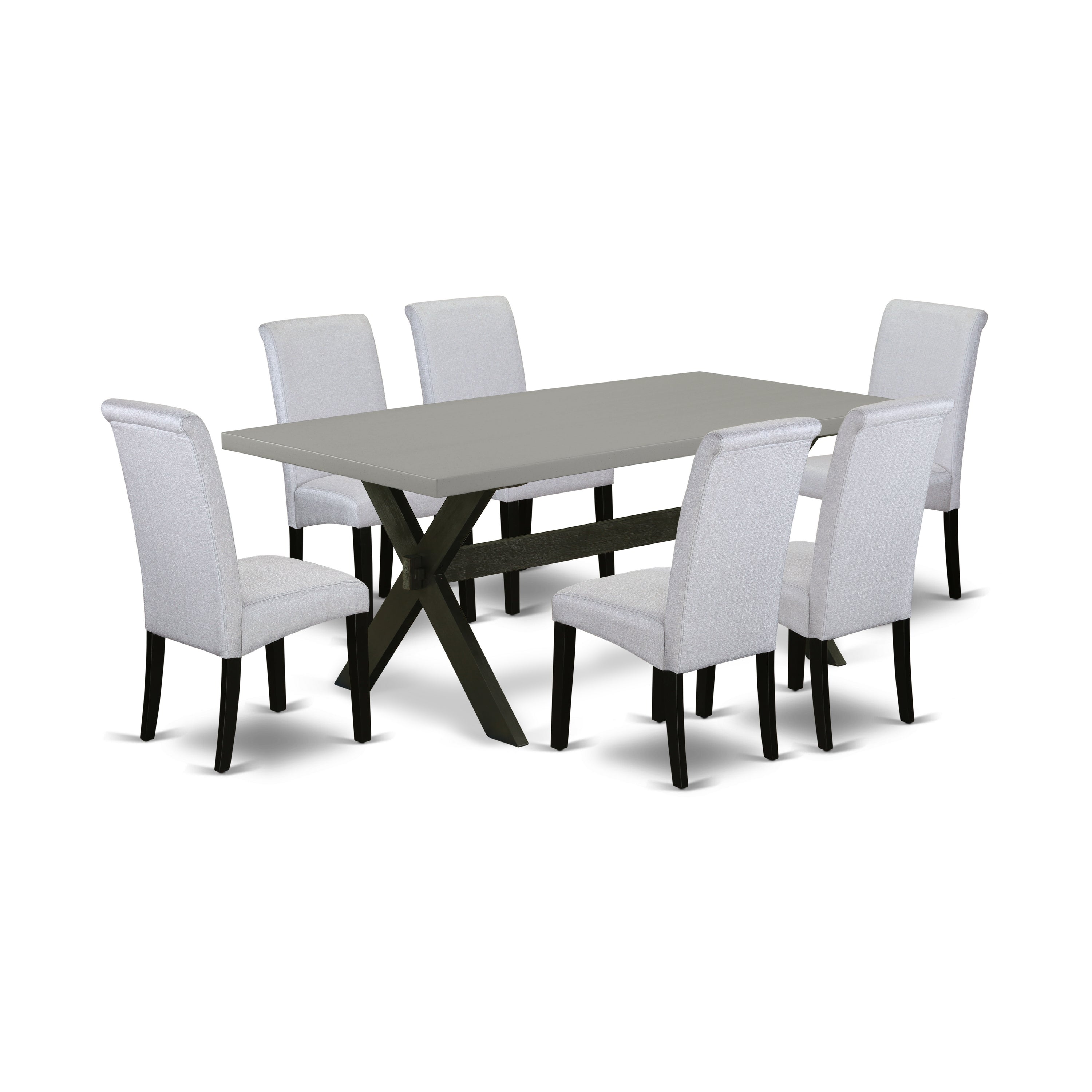 EAST WEST FURNITURE - X697BA105-7 - 7-Pc Dinette Room Set - 6 Kitchen Chairs and 1 Wood Dining Table (Wire Brushed Black Finish)