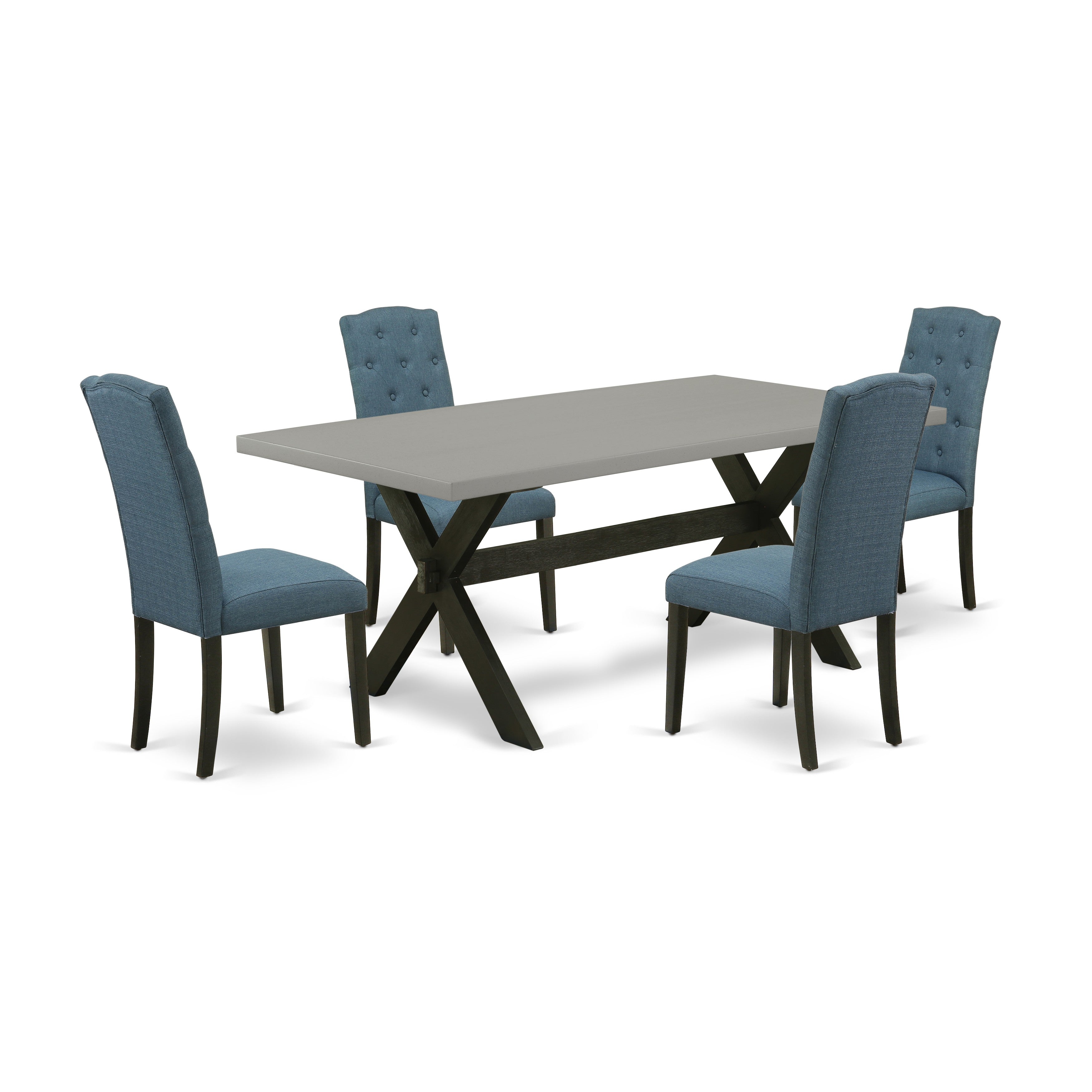 EAST WEST FURNITURE - X697CE121-5 - 5-Pc Modern Dining Table Set - 4 Dining Chairs and 1 Dining Room Table (Wire Brushed Black Finish)