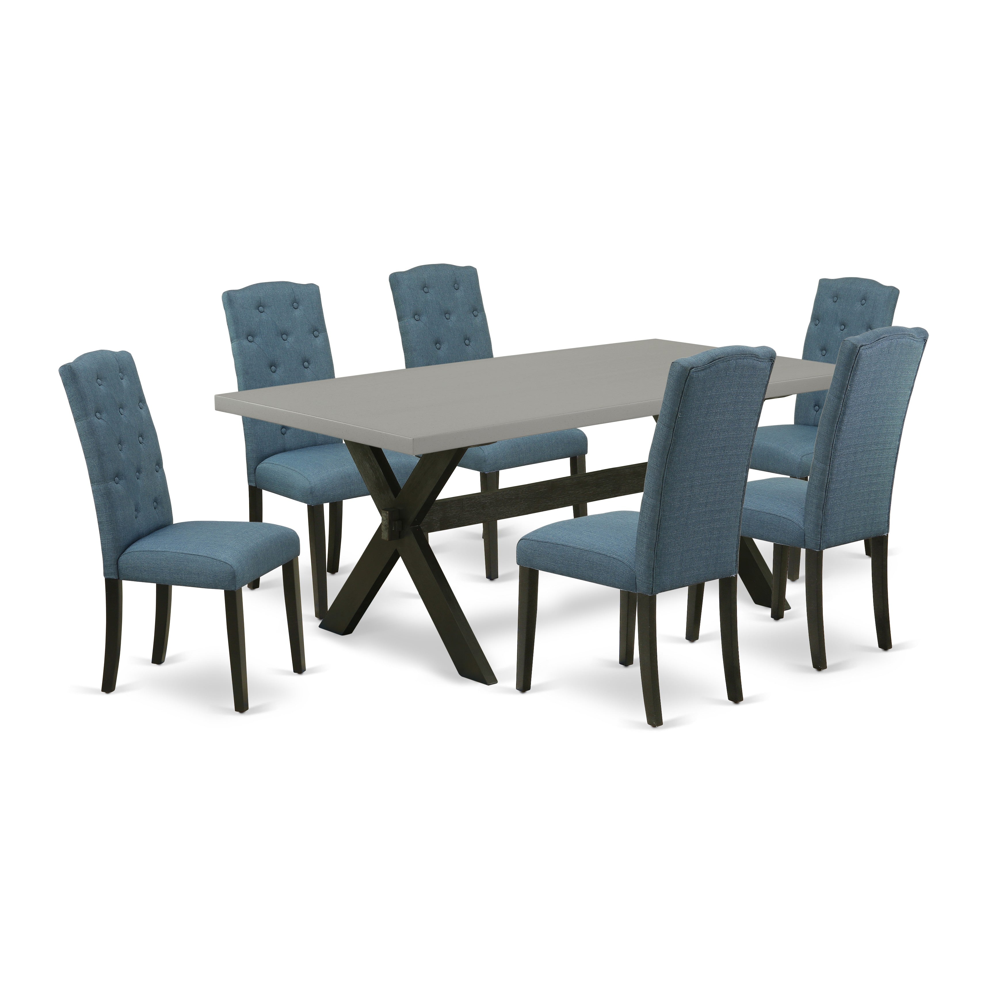 EAST WEST FURNITURE - X697CE121-7 - 7-Pc Dining Room Table Set - 6 Dining Chairs and 1 Dining Table (Wire Brushed Black Finish)