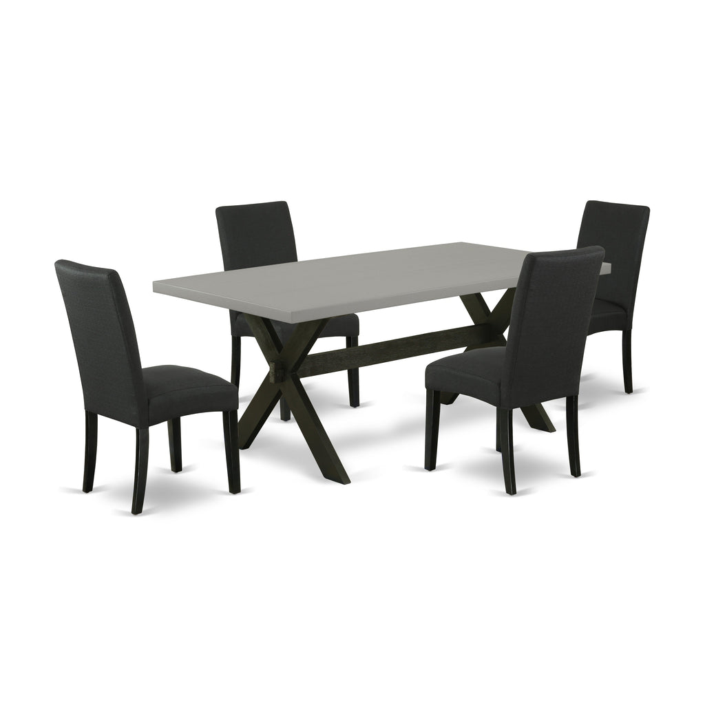 East West Furniture X697DR124-5 5 Piece Dining Room Furniture Set Includes a Rectangle Dining Table with X-Legs and 4 Black Color Linen Fabric Upholstered Chairs