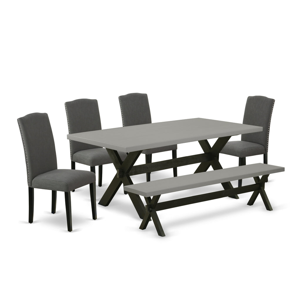 East West Furniture X697EN120-6 6 Piece Dining Table Set Contains a Rectangle Dining Room Table and 4 Dark Gotham Linen Fabric Parson Chairs with a Bench