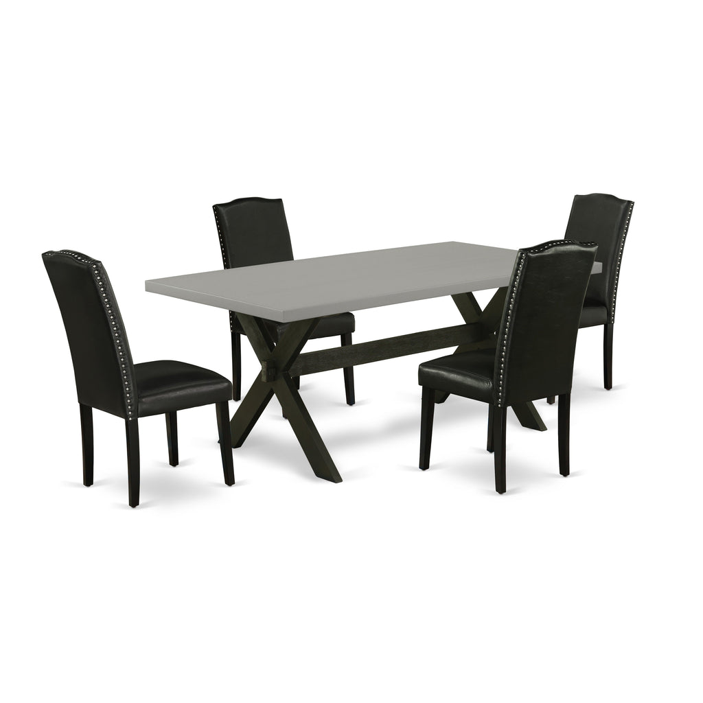 East West Furniture X697EN169-5 5 Piece Kitchen Table & Chairs Set Includes a Rectangle Dining Room Table with X-Legs and 4 Black Faux Leather Parsons Dining Chairs