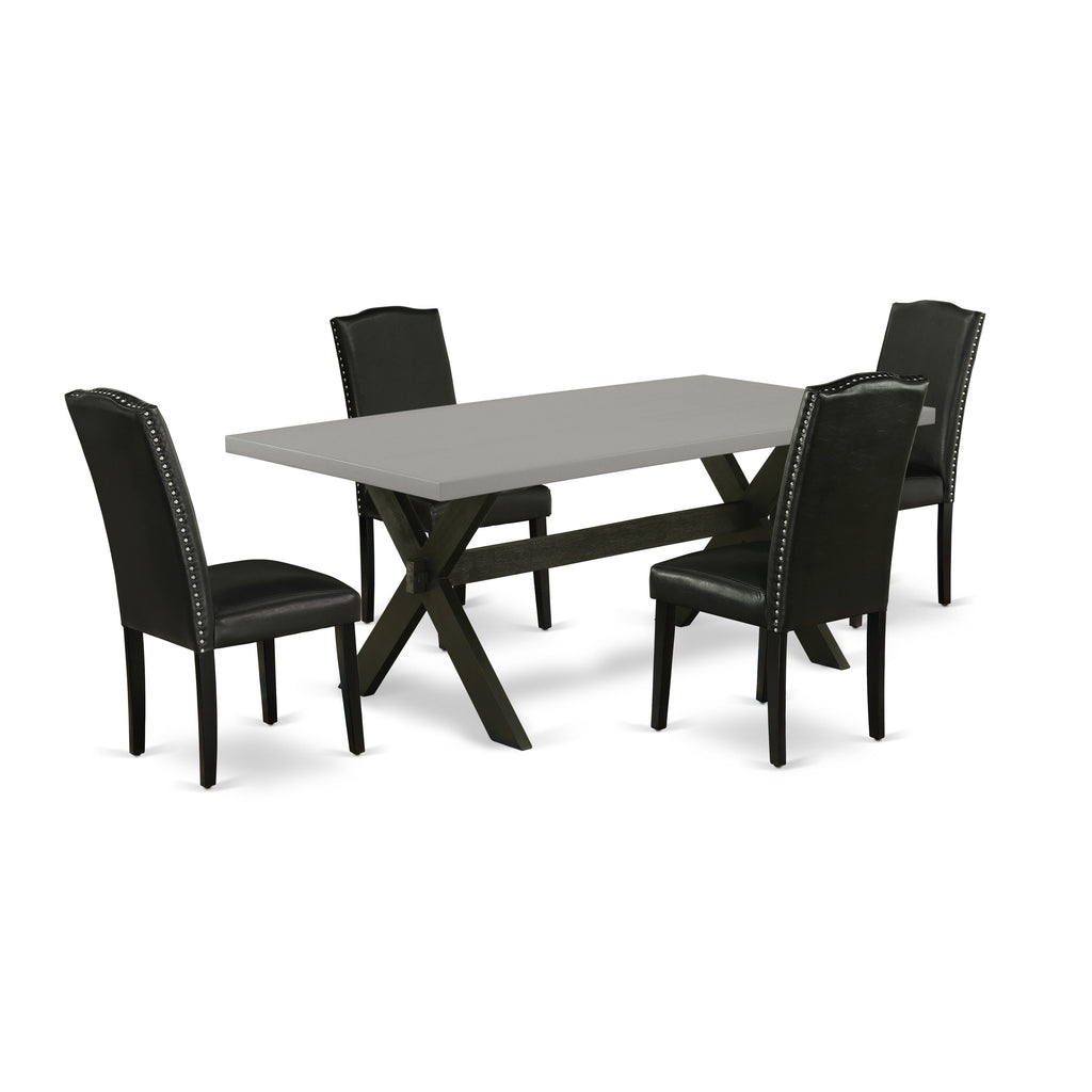 East West Furniture X697EN169-5 5 Piece Kitchen Table & Chairs Set Includes a Rectangle Dining Room Table with X-Legs and 4 Black Faux Leather Parsons Dining Chairs, 40x72 Inch, Multi-Color