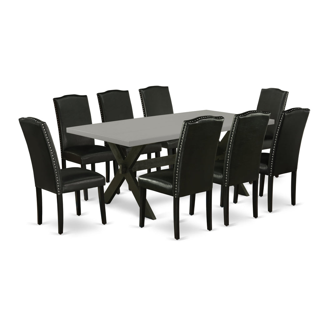 East West Furniture X697EN169-9 9 Piece Dining Room Set Includes a Rectangle Kitchen Table with X-Legs and 8 Black Faux Leather Upholstered Parson Chairs, 40x72 Inch, Multi-Color