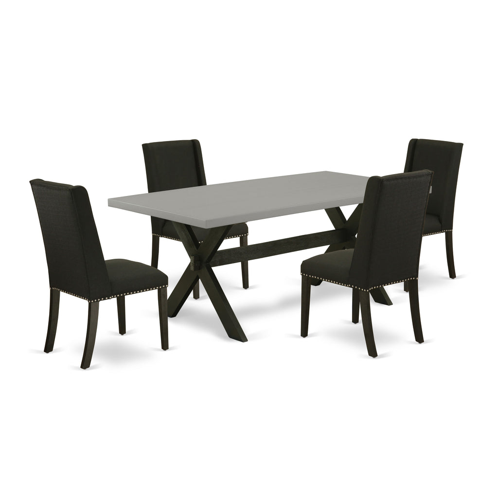 East West Furniture X697FL624-5 5 Piece Kitchen Table & Chairs Set Includes a Rectangle Dining Table with X-Legs and 4 Black Linen Fabric Parson Dining Chairs