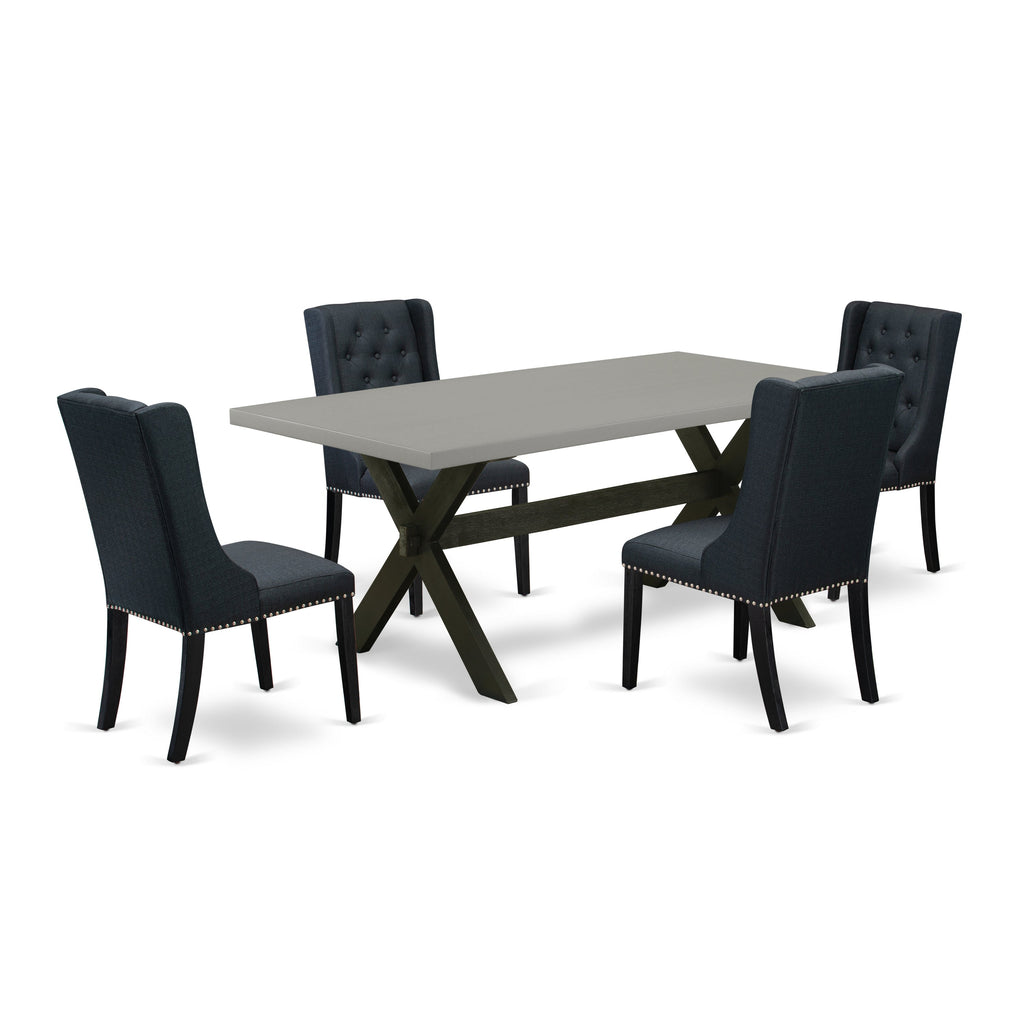 East West Furniture X697FO624-5 5 Piece Dinette Set for 4 Includes a Rectangle Dining Room Table with X-Legs and 4 Black Linen Fabric Parsons Dining Chairs, 40x72 Inch, Multi-Color