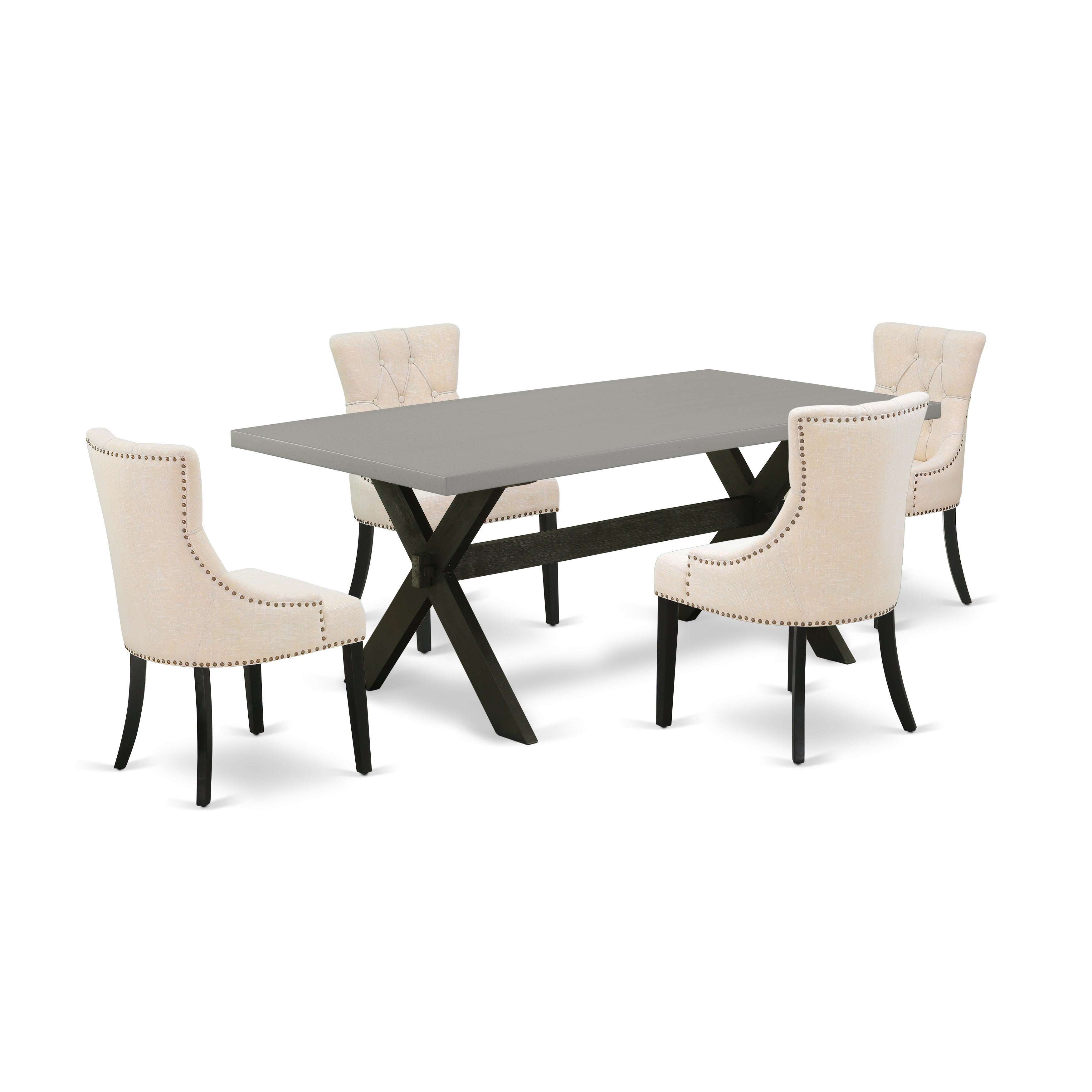 EAST WEST FURNITURE - X697FR102-5 - 5-Pc Dining Set - 4 Mid Century Dining Chairs and 1 Dining Room Table (Wire Brushed Black Finish)
