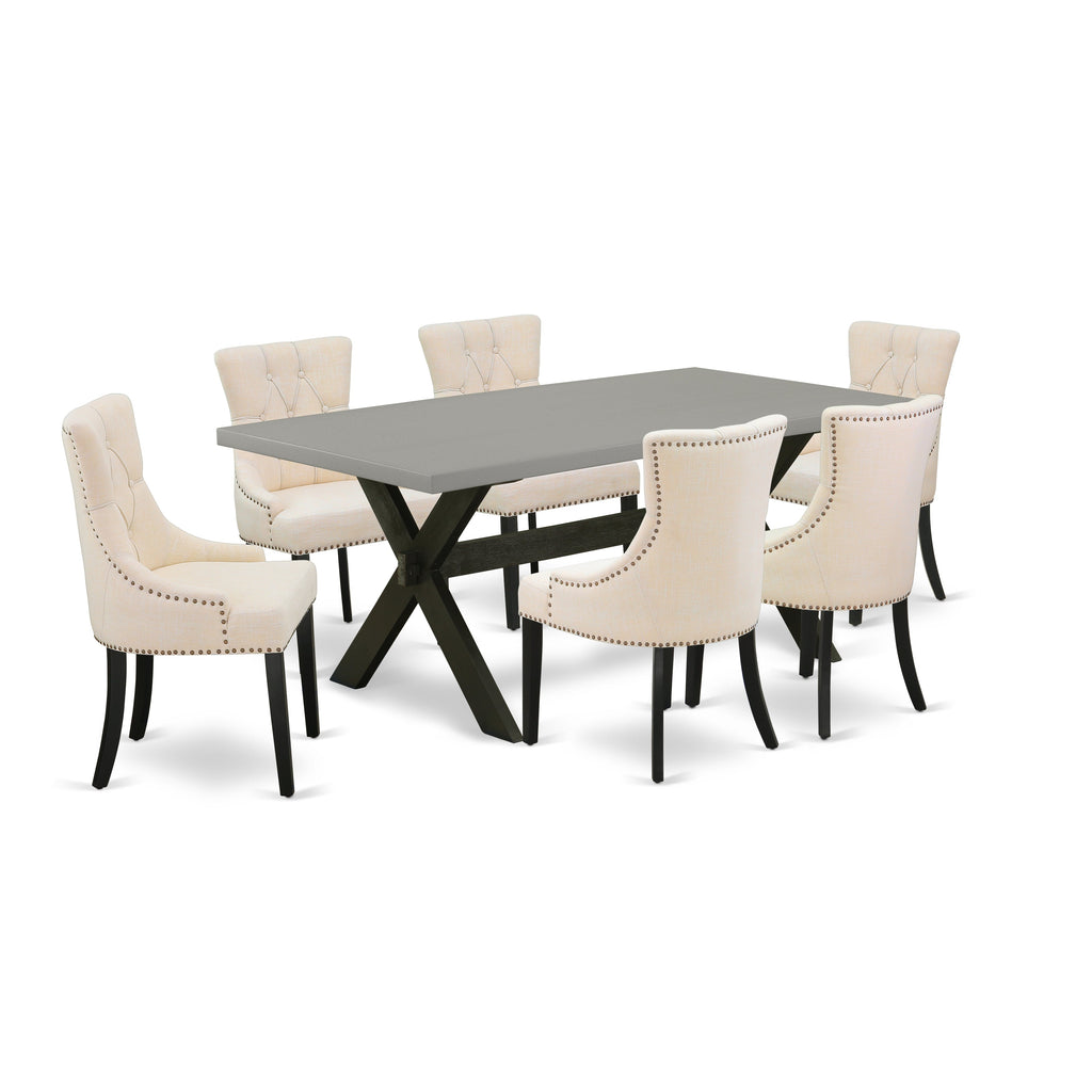 East West Furniture X697FR102-7 7 Piece Dinette Set Consist of a Rectangle Dining Room Table with X-Legs and 6 Light Beige Linen Fabric Parson Dining Chairs, 40x72 Inch, Multi-Color
