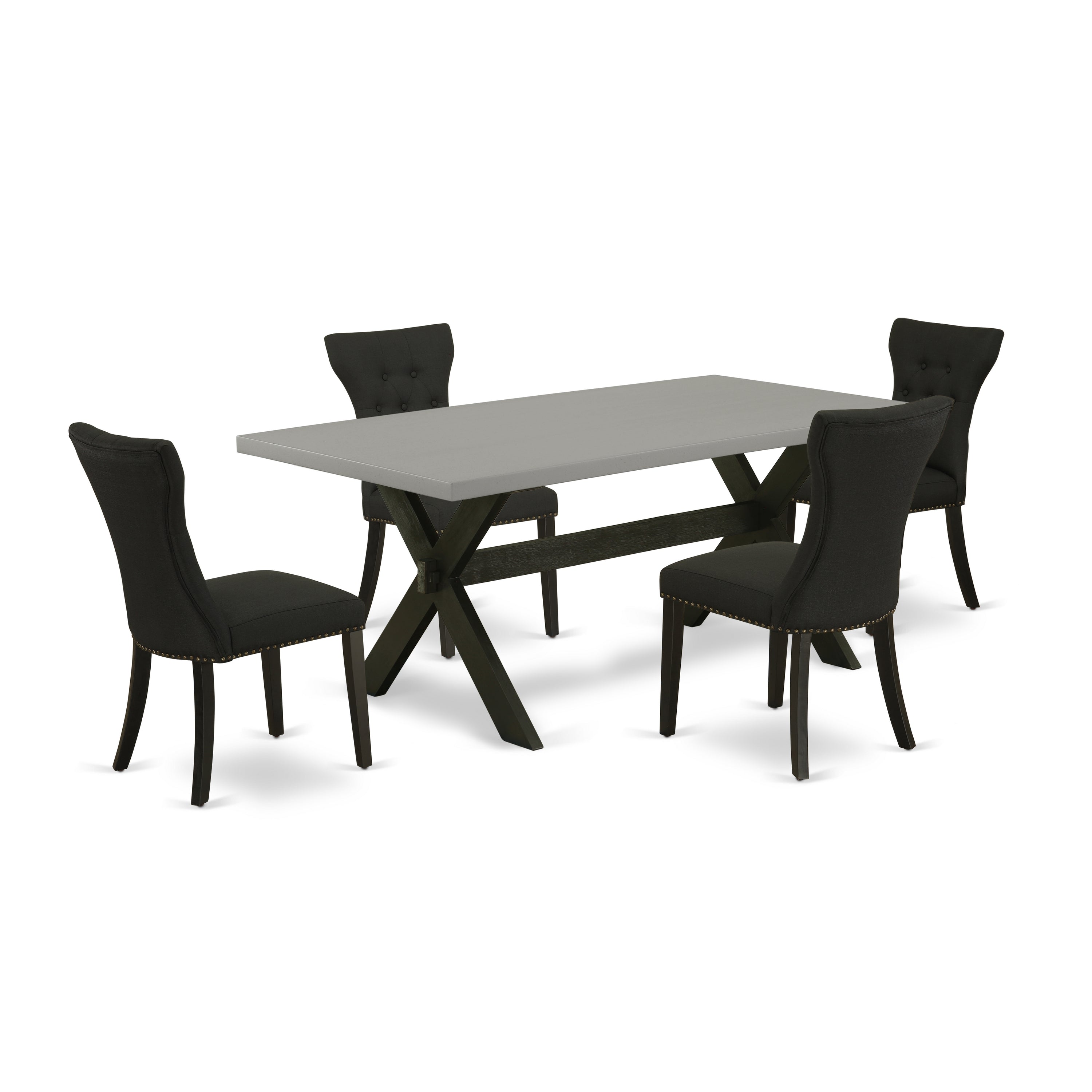 EAST WEST FURNITURE - X697GA124-5 - 5-Pc Modern Dining Table Set - 4 dining room chairs and 1 Dining Table (Wire Brushed Black Finish)