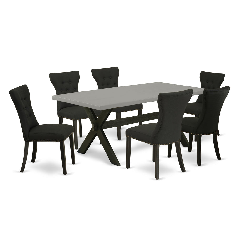 East West Furniture X697GA124-7 7 Piece Dining Table Set Consist of a Rectangle Dining Room Table with X-Legs and 6 Black Linen Fabric Upholstered Chairs, 40x72 Inch, Multi-Color