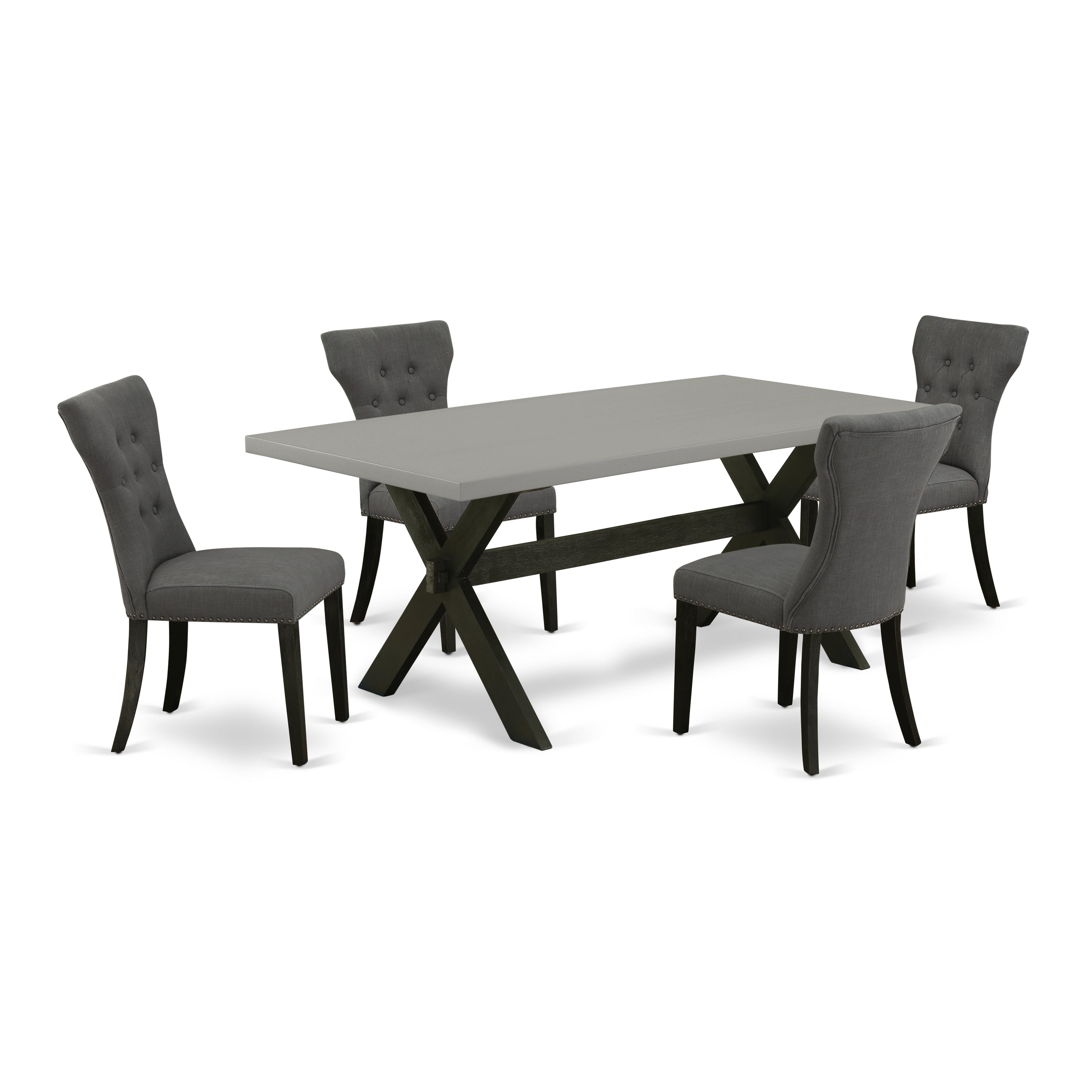 East West Furniture X697GA650-5 5-Piece Kitchen Dining Table SetIncluded 4 Parson Dining chairs Upholstered Seat and High Button Tufted Chair Back and Rectangular Dining Table with Cement Color Dining Table top (Black Finish)
