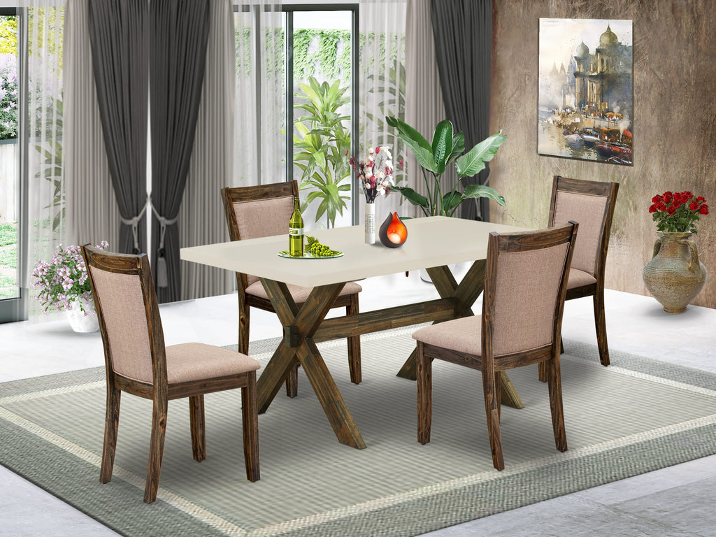 East West Furniture X726MZ716-5 5 Piece Dinette Set for 4 Includes a Rectangle Dining Room Table with X-Legs and 4 Dark Khaki Linen Fabric Parsons Dining Chairs, 36x60 Inch, Multi-Color