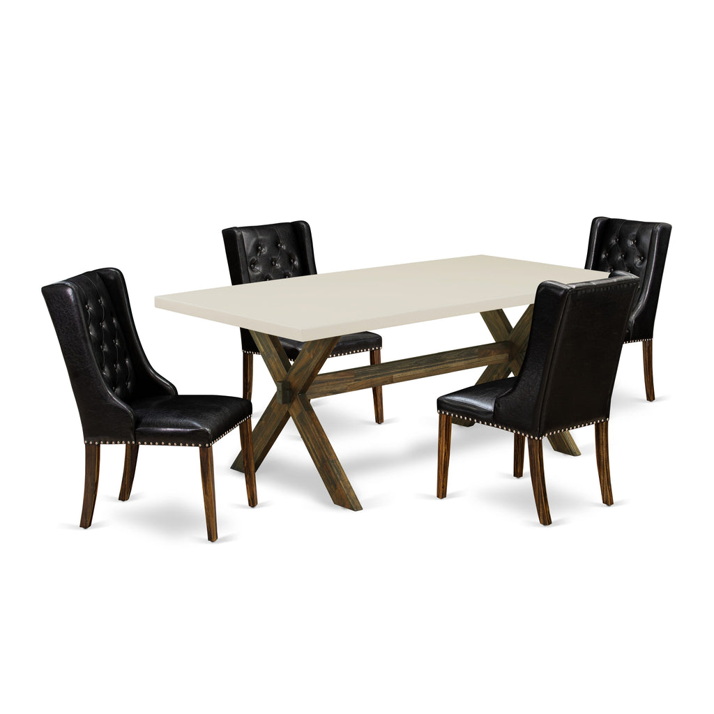East West Furniture X727FO749-5 5 Piece Modern Dining Table Set Includes a Rectangle Wooden Table with X-Legs and 4 Black Faux Leather Parson Dining Chairs, 40x72 Inch, Multi-Color